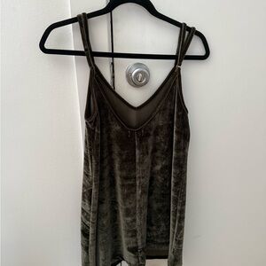 Velvet Strappy Tank Dress - Sage Green